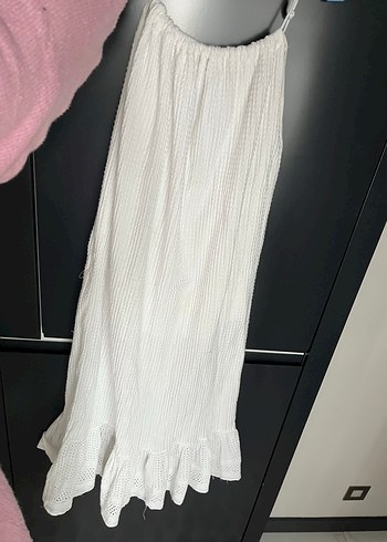 Beyaz Uzun Piliseli Hamile Keten Etek - Görsel 7