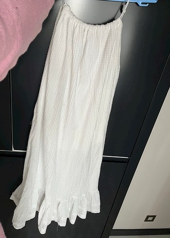 Beyaz Uzun Piliseli Hamile Keten Etek - Görsel 5