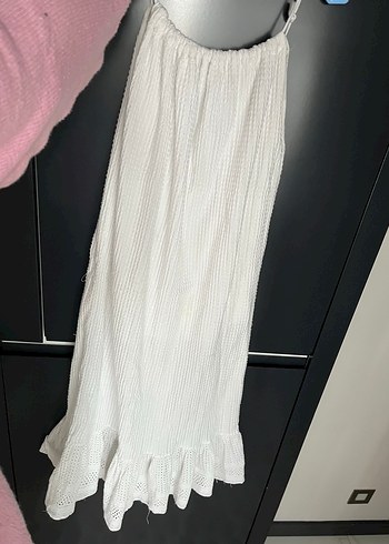 Beyaz Uzun Piliseli Hamile Keten Etek - Görsel 4