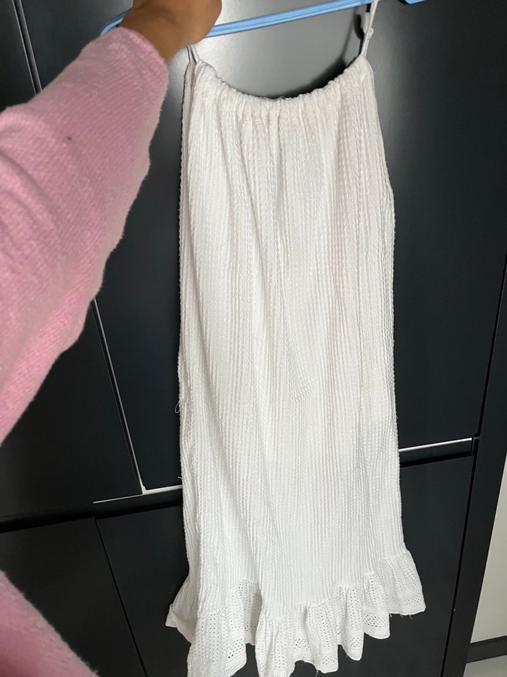 Beyaz Uzun Piliseli Hamile Keten Etek - Görsel 2