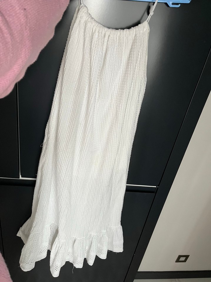 Beyaz Uzun Piliseli Hamile Keten Etek - Görsel 5