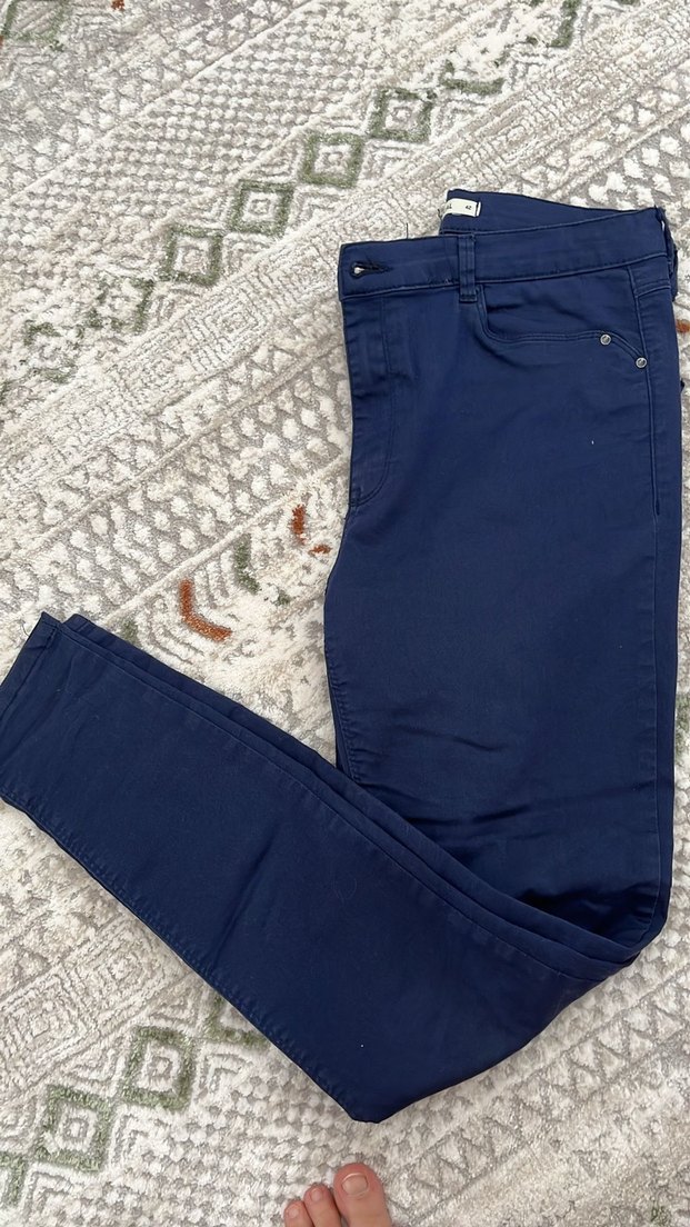 Düğmeli Mavi Kadın Denim Pantolon - Görsel 3