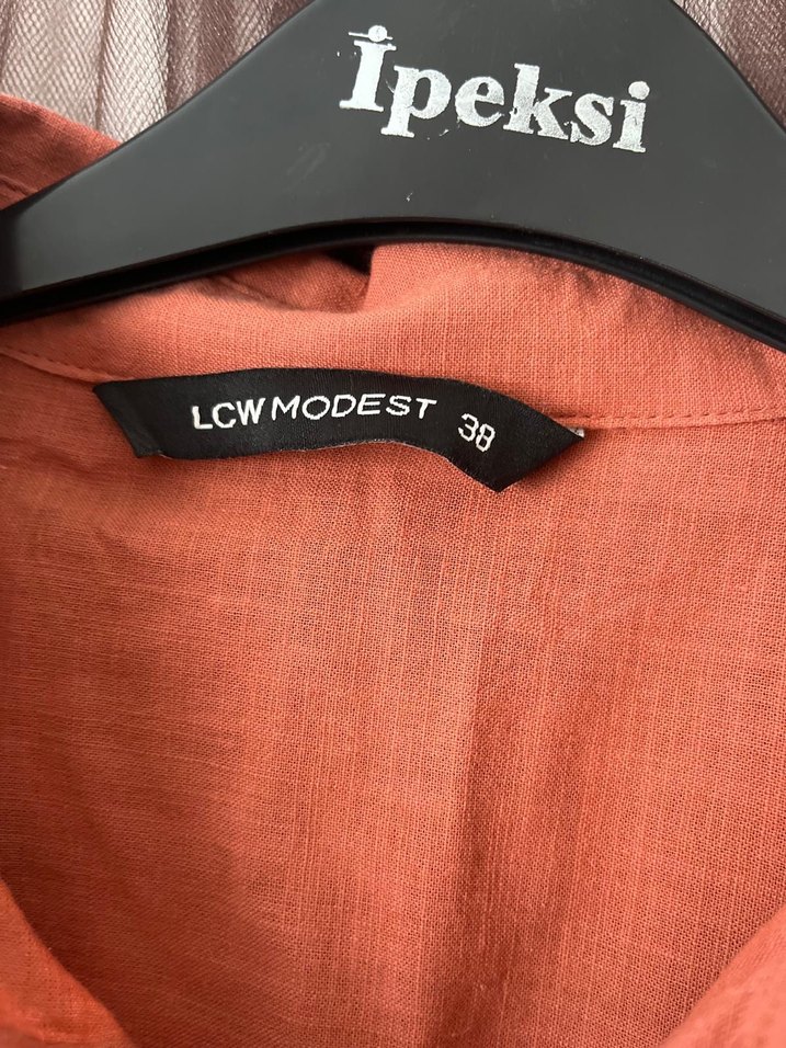 Düğmeli Bej Keten Kadın Gömlek - Görsel 3