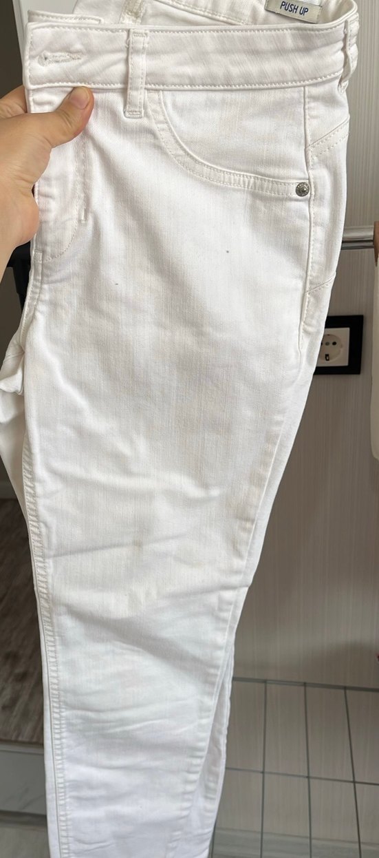 Beyaz Regular Fit Midi Kot Pantolon - Görsel 4