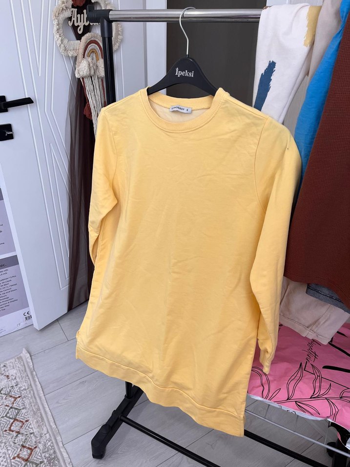 Sarı Uzun Kollu Basic Sweatshirt - Görsel 3