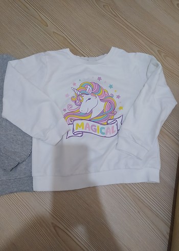 Kız Çocuk Gri Baskılı ve Pamuklu Sweatshirt - Görsel 3