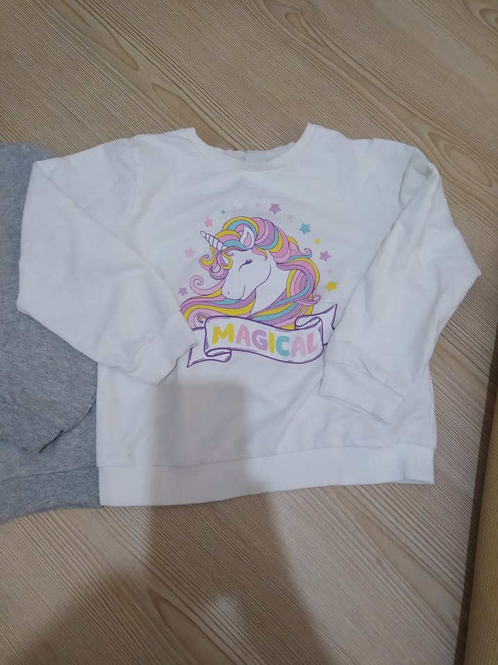 Kız Çocuk Gri Baskılı ve Pamuklu Sweatshirt - Görsel 3