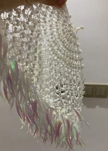 Püsküllü Beyaz Bohem Kadın El mendili - Görsel 4