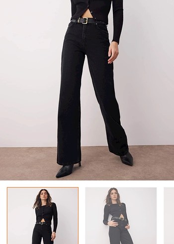 Siyah Yüksek Bel Wide Leg Jean