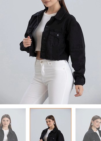 l Beden Siyah Kısa Kot Denim Ceket