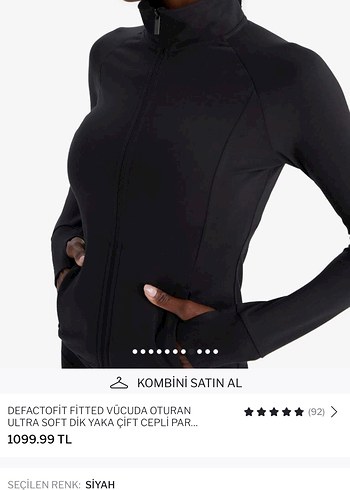 xs Beden Kadın Siyah Fermuarlı Yüksek Yaka Spor Üstü