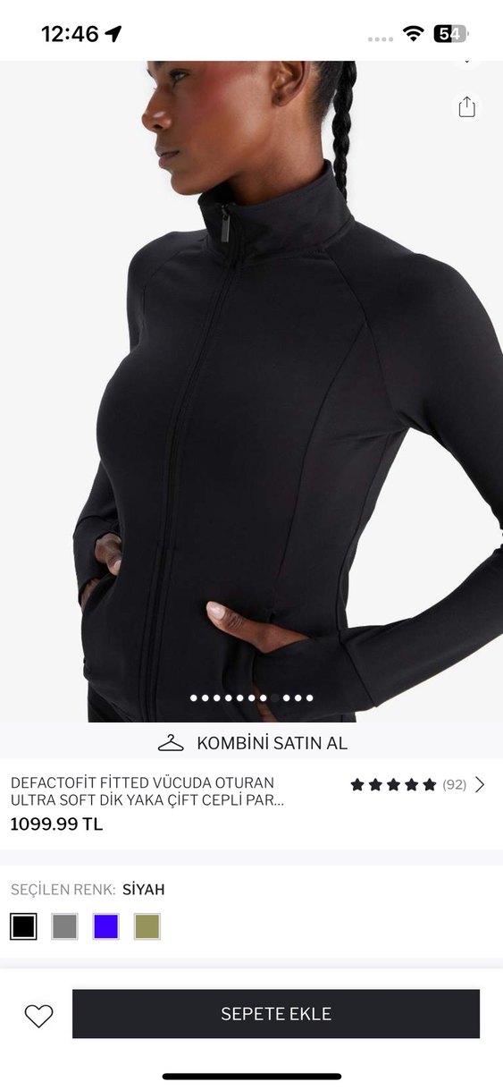 Kadın Siyah Fermuarlı Yüksek Yaka Spor Üstü - Görsel 4