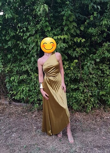 34 Beden yeşil Renk Asimetrik elbise