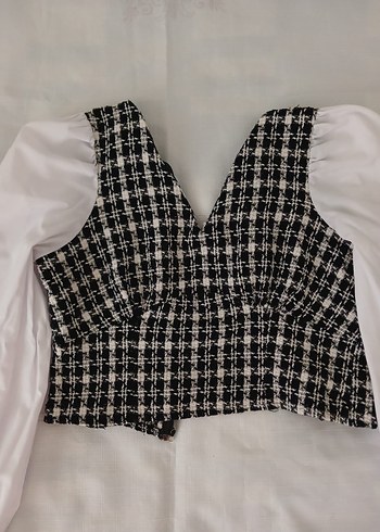 V Yaka fermuarlı Kadın crop