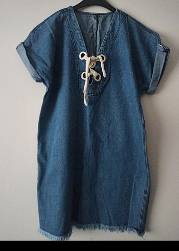 Lacivert Denim Mini Elbise