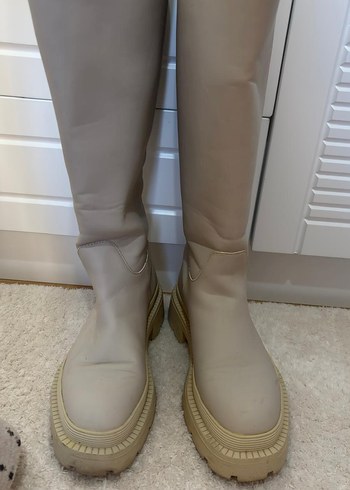 Bej Kadın Dizüstü Platform Topuklu Bot-Çizme - Görsel 2