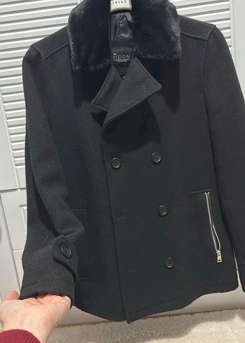 Siyah Erkek Midi Boy Düğmeli Kaban - Görsel 3