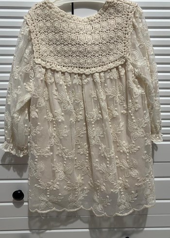 Bej Nakışlı Bohem Kız Elbisesi - Görsel 3