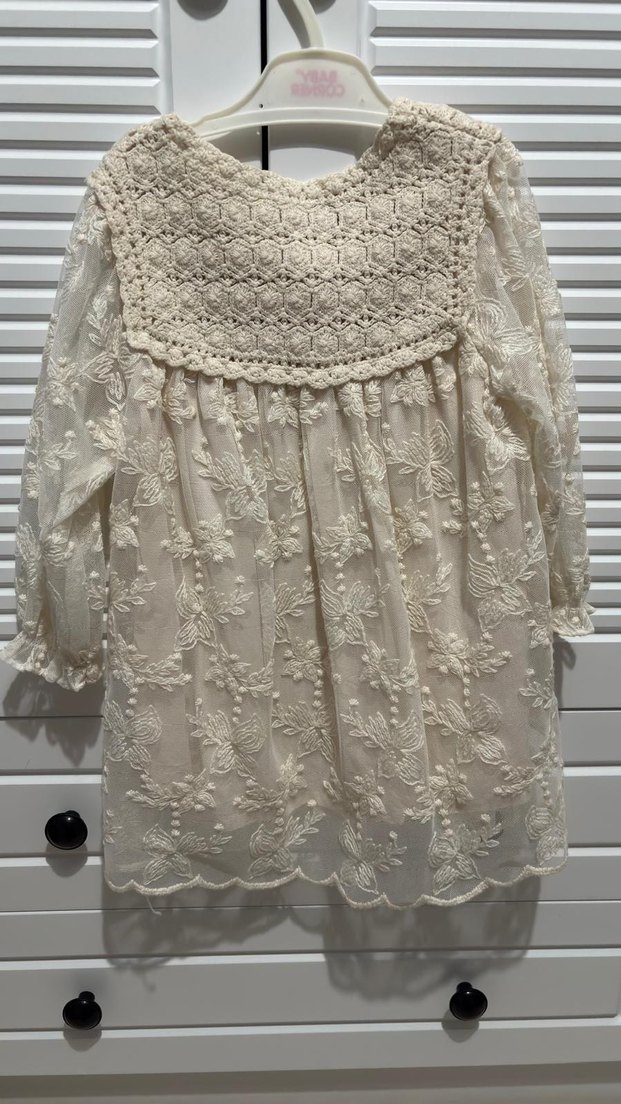 Bej Nakışlı Bohem Kız Elbisesi - Görsel 3