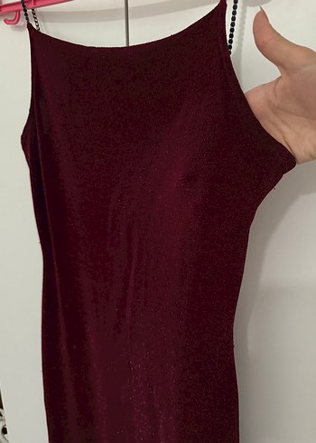 Zara Bordo Uzun İnce Askılı Elbise