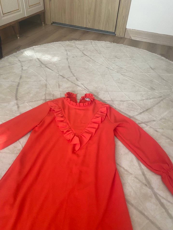 Uzun Kollu Fırfırlı Elbise - Görsel 3