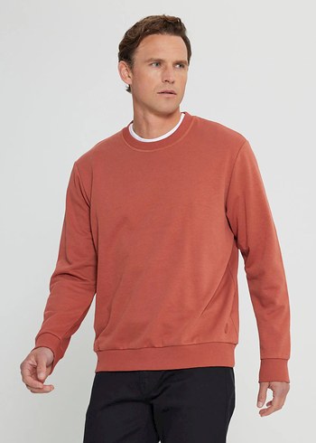 Erkek Kahverengi Crew Neck Sweatshirt