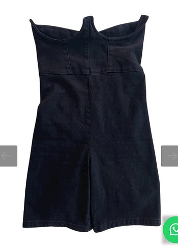 Siyah Mini Straplez Denim Tulum - Görsel 3