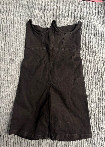 Siyah Mini Straplez Denim Tulum - Görsel 4