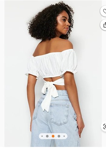 Beyaz Bağcıklı Omuzları Açık Bluz - Görsel 2