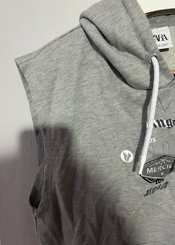 Gri Kapüşonlu Erkek Kolsuz Sweatshirt - Görsel 4