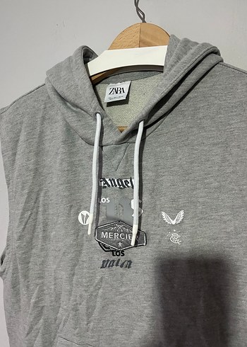 Gri Kapüşonlu Erkek Kolsuz Sweatshirt - Görsel 2