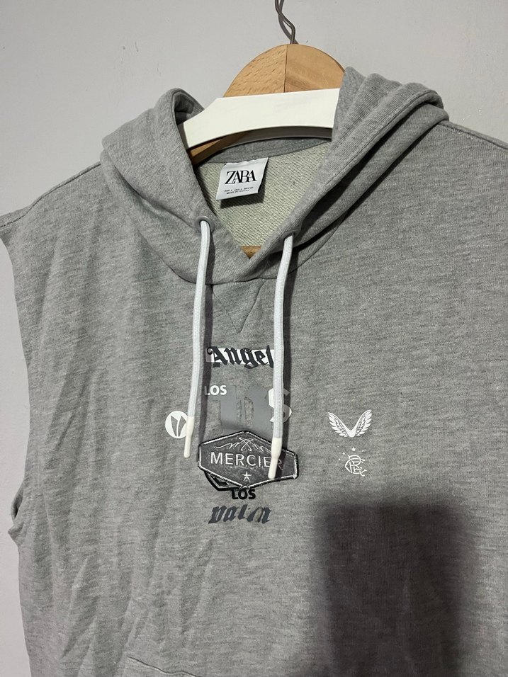 Gri Kapüşonlu Erkek  Kolsuz Sweatshirt - Görsel 2