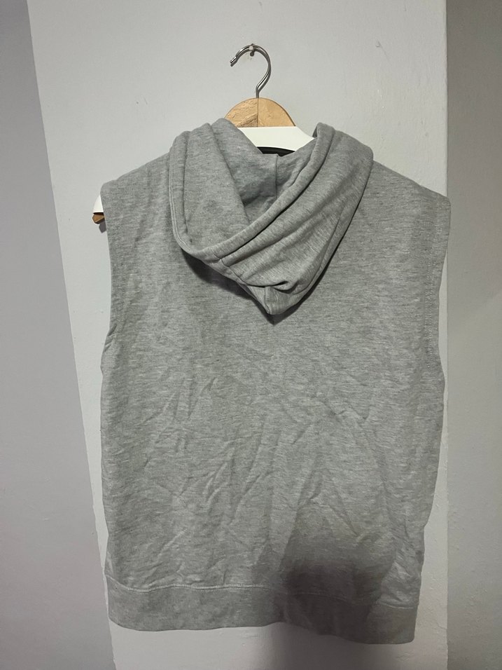 Gri Kapüşonlu Erkek  Kolsuz Sweatshirt - Görsel 5