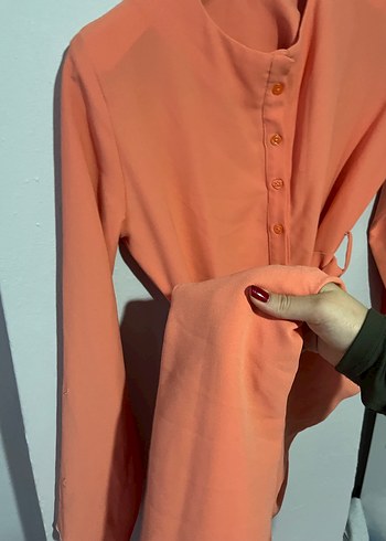 Düğmeli Uzun Kollu  Kadın Elbise - Görsel 5