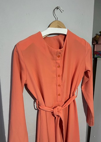 Düğmeli Uzun Kollu  Kadın Elbise - Görsel 4