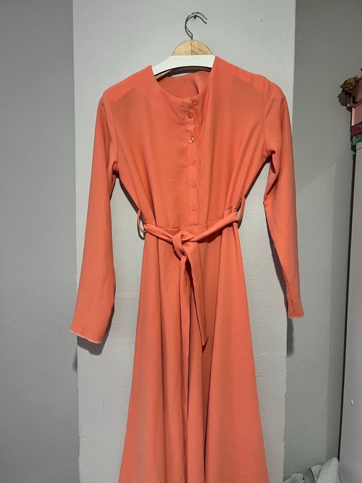 Düğmeli Uzun Kollu  Kadın Elbise - Görsel 3