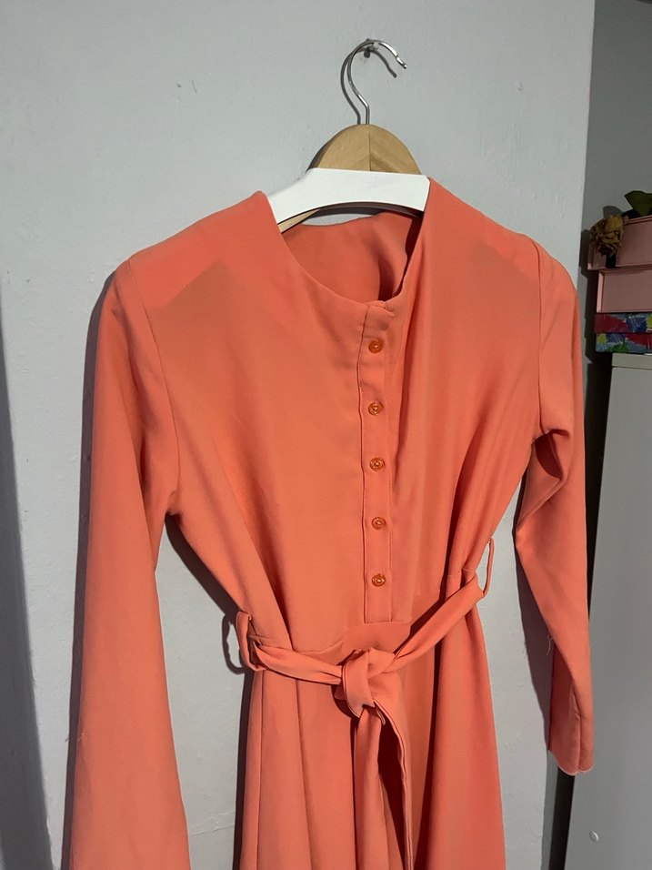 Düğmeli Uzun Kollu  Kadın Elbise - Görsel 4