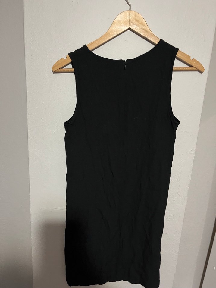 Siyah Kolsuz V Yaka Midi Elbise - Görsel 3