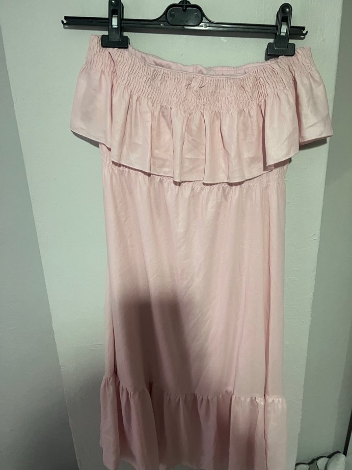 Pembe Straplez Uzun  Elbise - Görsel 2