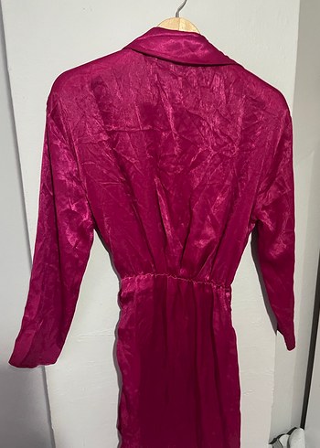 Zara saten elbise  Pembe Parlak Uzun Kollu Elbise - Görsel 4