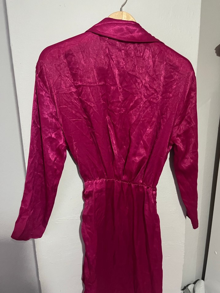 Zara saten elbise  Pembe Parlak Uzun Kollu Elbise - Görsel 4