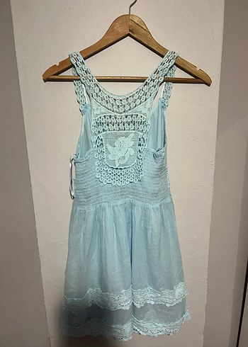 Dantel Detaylı Mavi Bohem Midi Elbise - Görsel 3