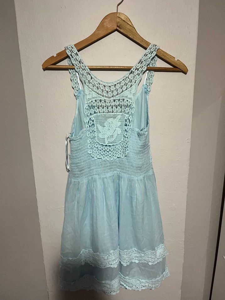 Dantel Detaylı Mavi Bohem Midi Elbise - Görsel 3