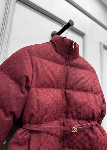 Bordo Desenli Kemerli Kadın Mont - Görsel 4