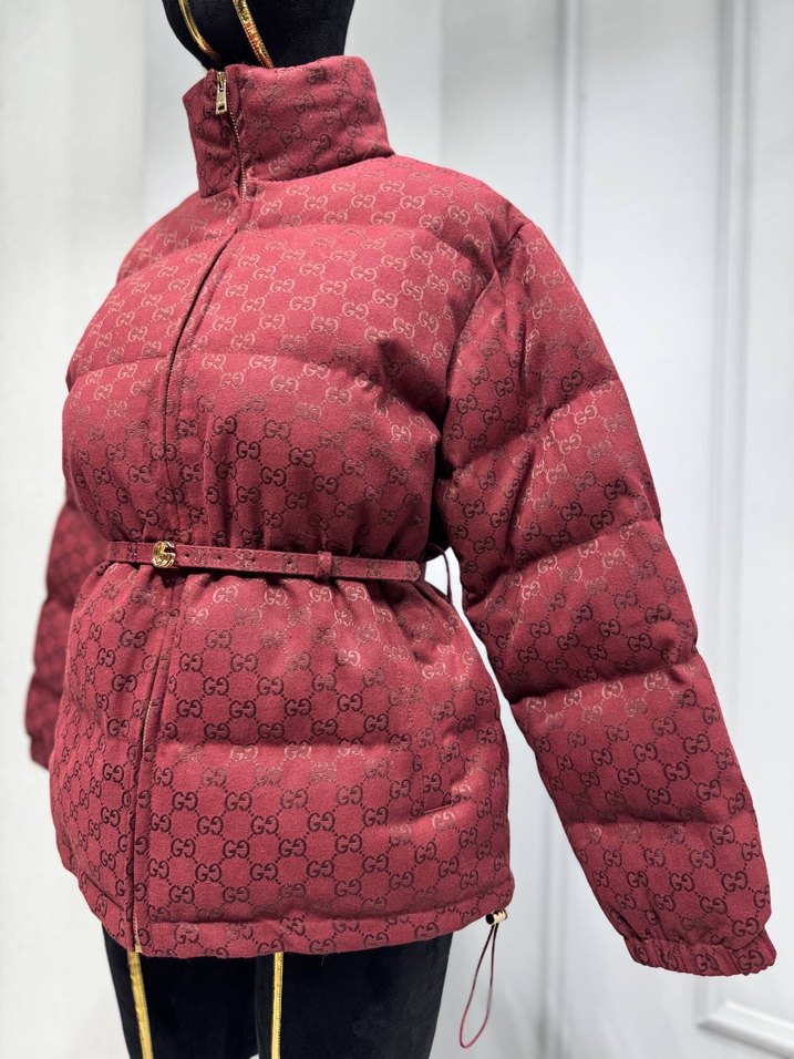 Bordo Desenli Kemerli Kadın Mont - Görsel 3