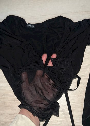 Siyah Gotik V Yaka Uzun Kollu Bluz - Görsel 2