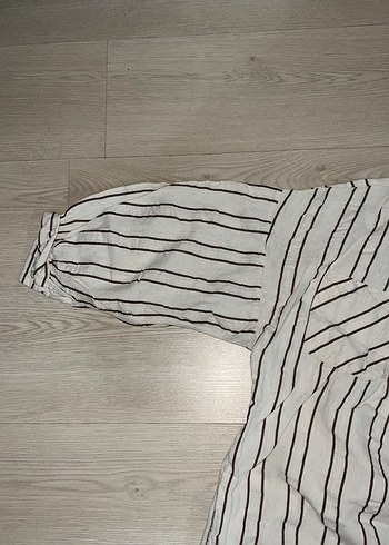 Kadın Beyaz Çizgili Keten Gömlek - Görsel 3