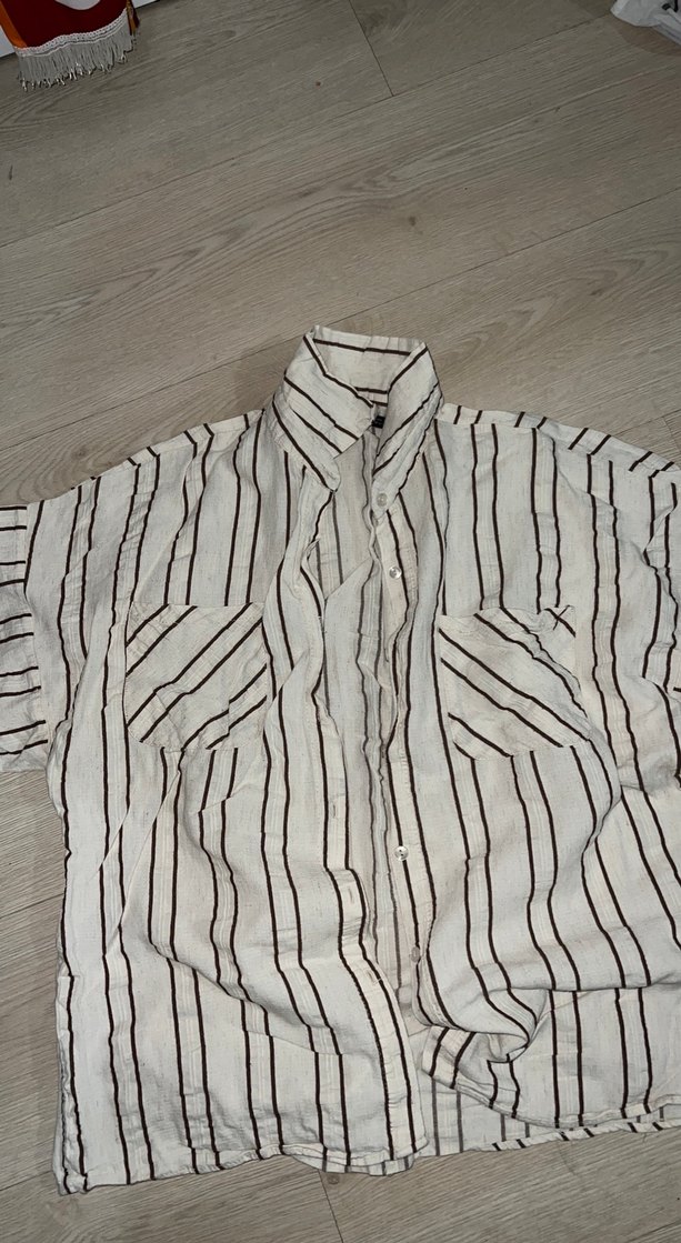 Kadın Beyaz Çizgili Keten Gömlek - Görsel 2