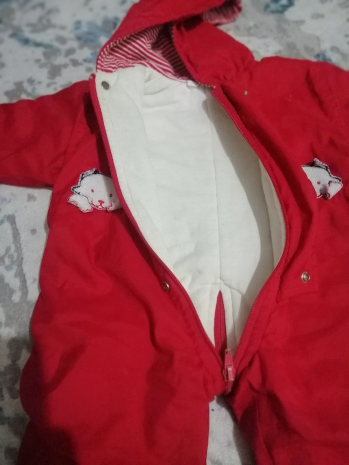 Kürklü Kırmızı Bebek Kız Tulumu - Görsel 3