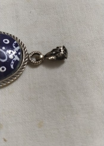 Mavi Çiçek Desenli Bohem Gümüş  Kolye - Görsel 2